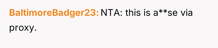 BaltimoreBadger23 NTA: this is a**se via proxy.