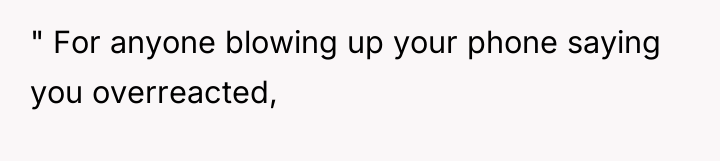 " For anyone blowing up your phone saying you overreacted,