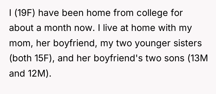 I (19F) have been home from college for about a...