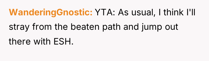 WanderingGnostic YTA: As usual, I think I'll stray from the...