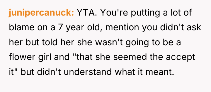 junipercanuck YTA. You're putting a lot of blame on a...