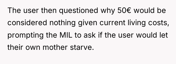 The user then questioned why 50€ would be considered nothing...