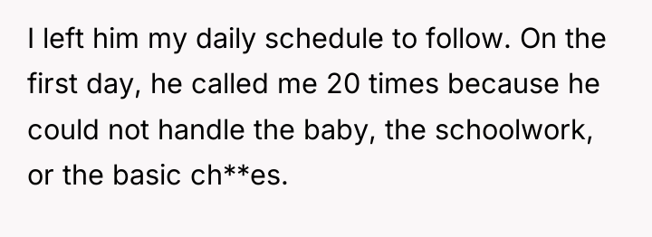 I left him my daily schedule to follow. On the...