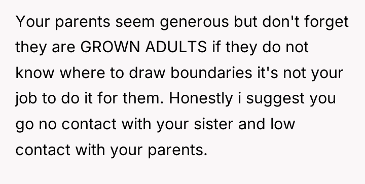 Your parents seem generous but don't forget they are GROWN...