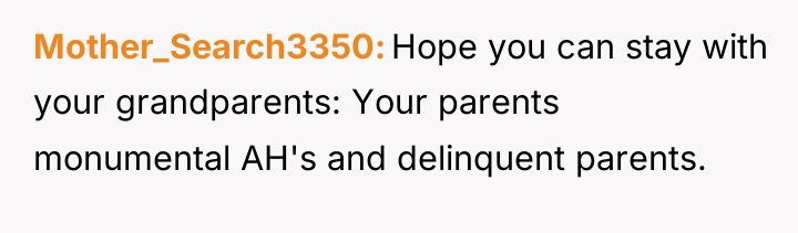 Mother_Search3350 Hope you can stay with your grandparents: Your parents...