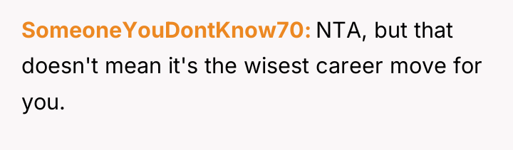 SomeoneYouDontKnow70 NTA, but that doesn't mean it's the wisest career...
