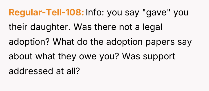 Regular-Tell-108 Info: you say "gave" you their daughter. Was there...