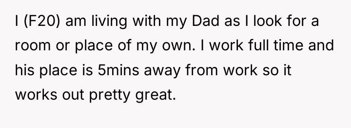 I (F20) am living with my Dad as I look...