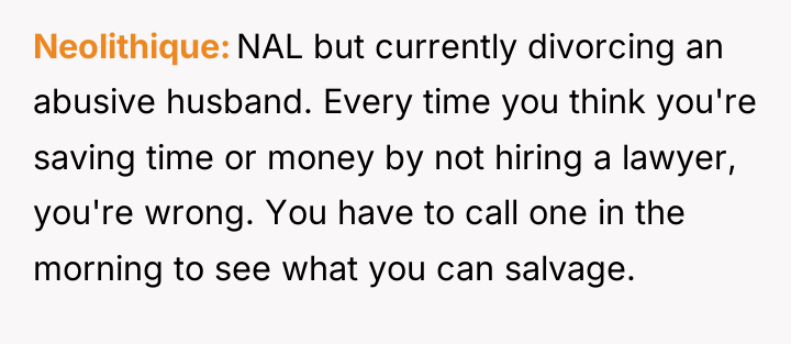 Neolithique NAL but currently divorcing an abusive husband. Every time...