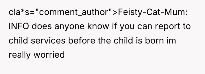 cla*s="comment_author">Feisty-Cat-Mum: INFO does anyone know if you can report to...