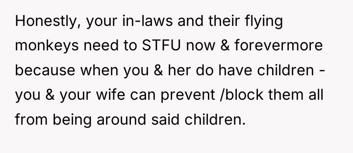 Honestly, your in-laws and their flying monkeys need to STFU...
