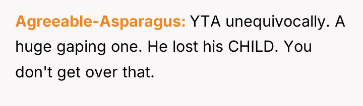 Agreeable-Asparagus YTA unequivocally. A huge gaping one. He lost his...