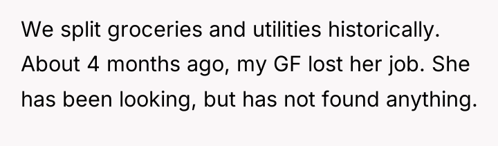 We split groceries and utilities historically. About 4 months ago,...