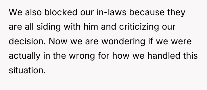 We also blocked our in-laws because they are all siding...