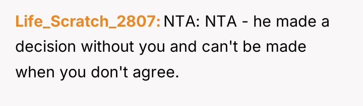 Life_Scratch_2807 NTA: NTA - he made a decision without you...