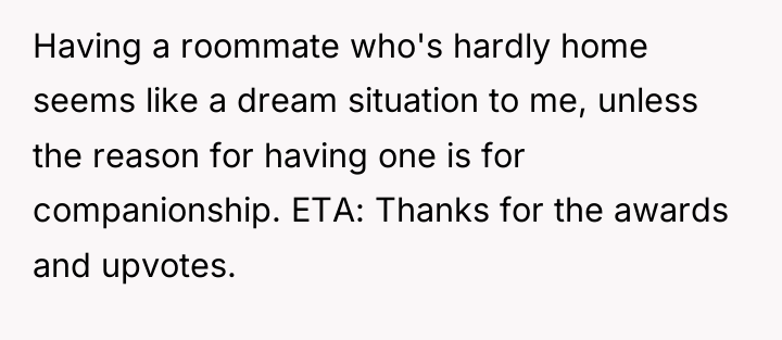 Having a roommate who's hardly home seems like a dream...