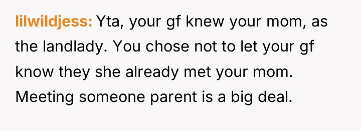 lilwildjess Yta, your gf knew your mom, as the landlady....