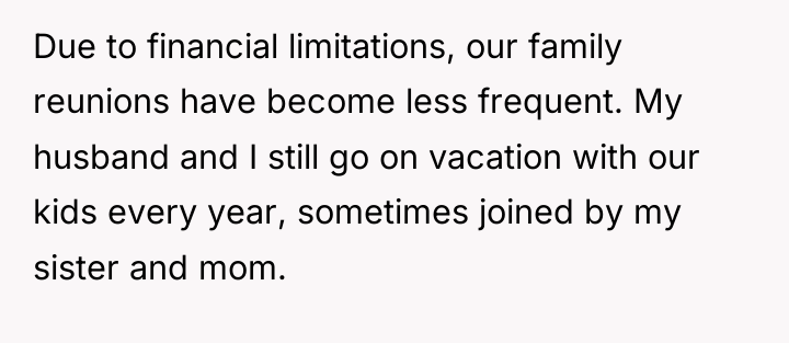 Due to financial limitations, our family reunions have become less...