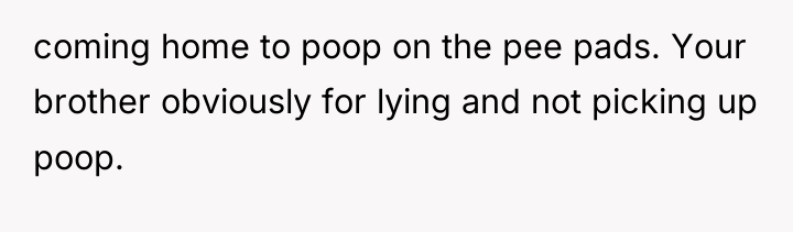 coming home to poop on the pee pads. Your brother...