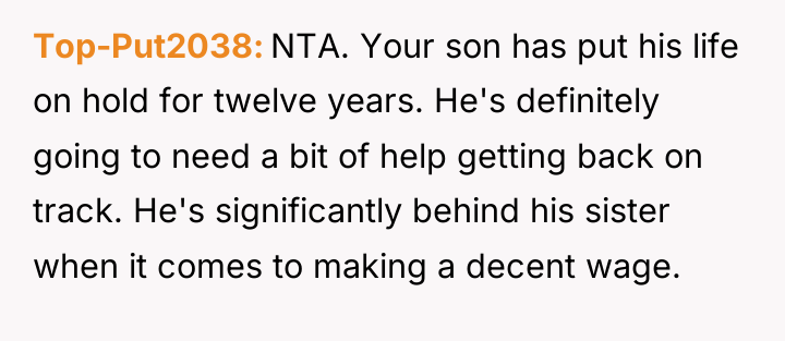 Top-Put2038 NTA. Your son has put his life on hold...
