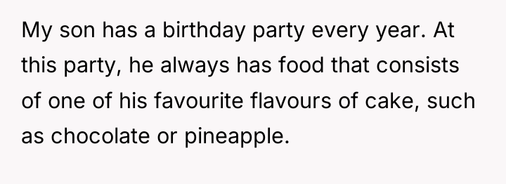 My son has a birthday party every year. At this...