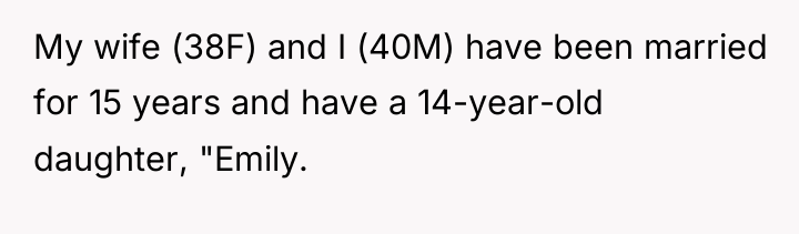 My wife (38F) and I (40M) have been married for...