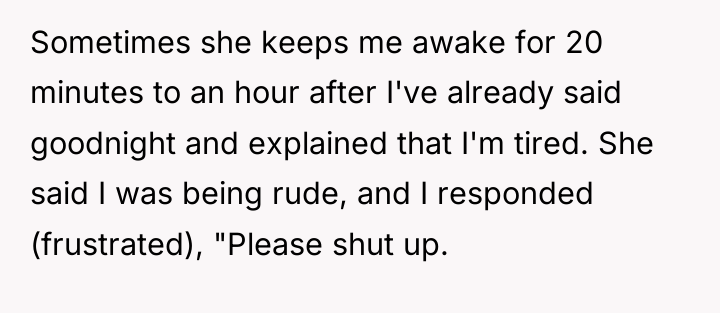 Sometimes she keeps me awake for 20 minutes to an...