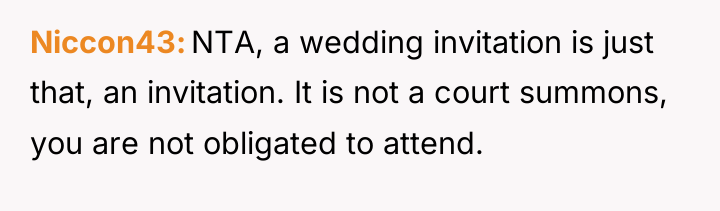 Niccon43 NTA, a wedding invitation is just that, an invitation....