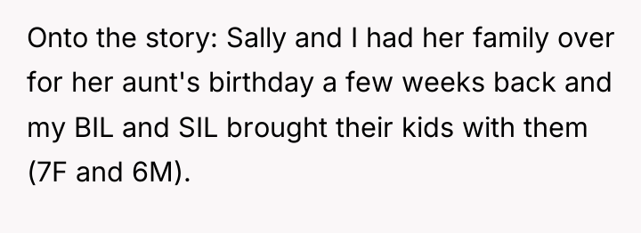 Onto the story: Sally and I had her family over...