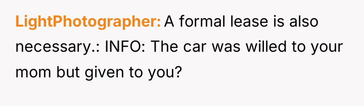 LightPhotographer A formal lease is also necessary.: INFO: The car...