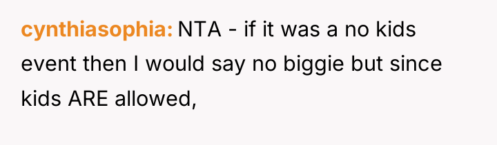cynthiasophia NTA - if it was a no kids event...