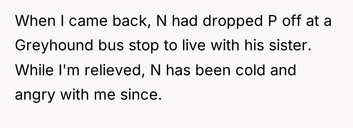 When I came back, N had dropped P off at...