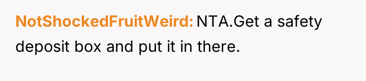 NotShockedFruitWeird NTA.Get a safety deposit box and put it in...