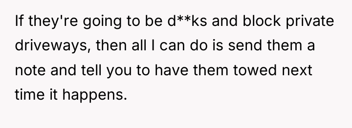 If they're going to be d**ks and block private driveways,...