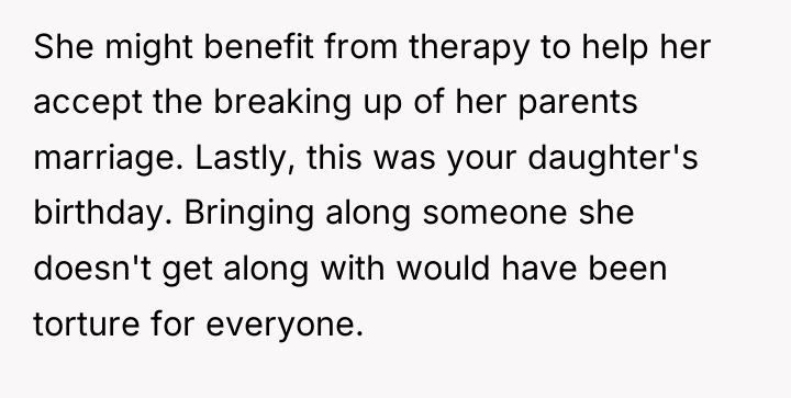 She might benefit from therapy to help her accept the...