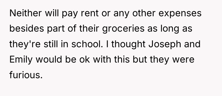 Neither will pay rent or any other expenses besides part...