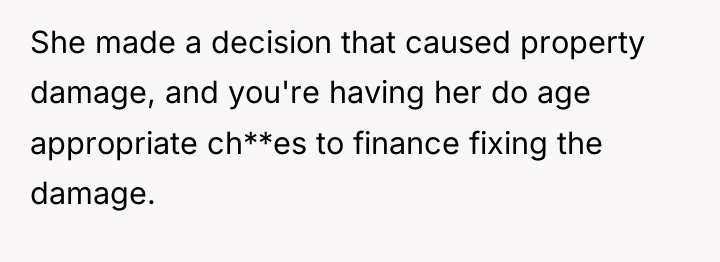 She made a decision that caused property damage, and you're...