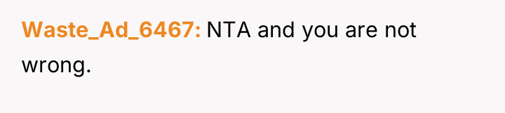 Waste_Ad_6467 NTA and you are not wrong.