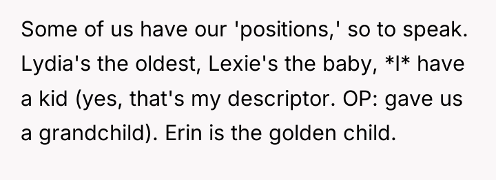 Some of us have our 'positions,' so to speak. Lydia's...