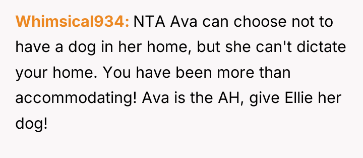 Whimsical934 NTA Ava can choose not to have a dog...