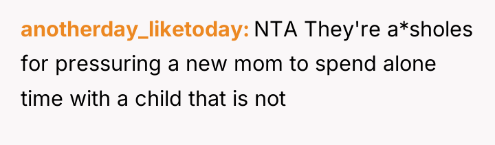 anotherday_liketoday NTA They're a*sholes for pressuring a new mom to...