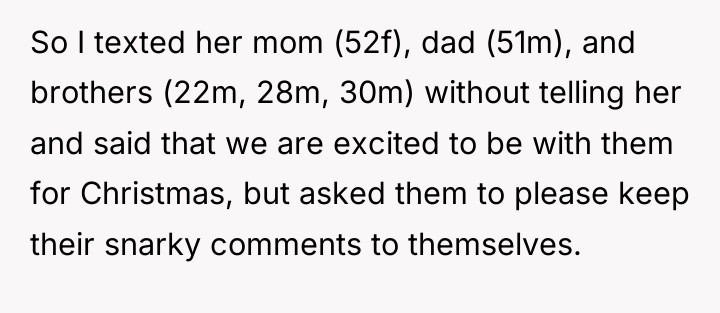 So I texted her mom (52f), dad (51m), and brothers...
