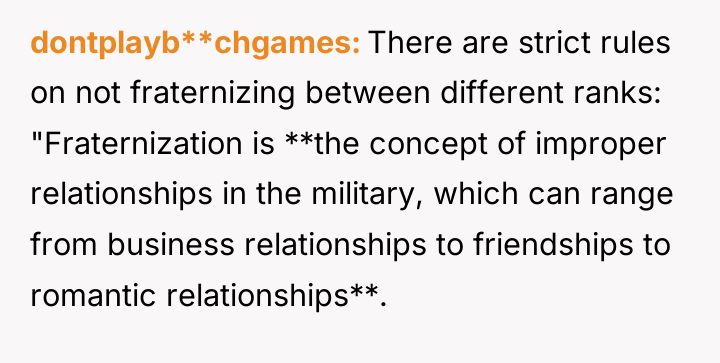 dontplayb**chgames There are strict rules on not fraternizing between different...
