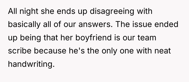 All night she ends up disagreeing with basically all of...