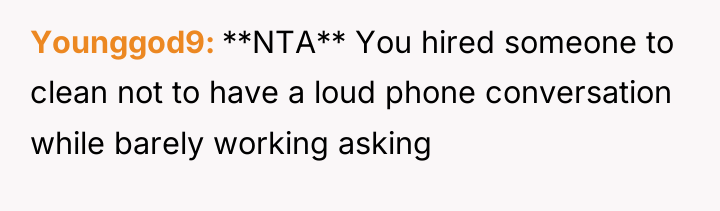 Younggod9 **NTA** You hired someone to clean not to have...
