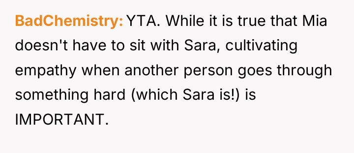 BadChemistry YTA. While it is true that Mia doesn't have...