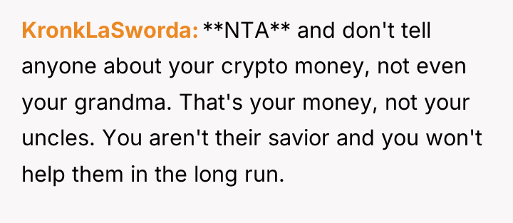 KronkLaSworda **NTA** and don't tell anyone about your crypto money,...