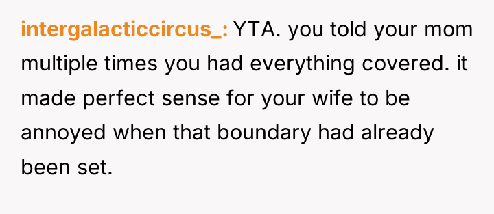 intergalacticcircus_ YTA. you told your mom multiple times you had...