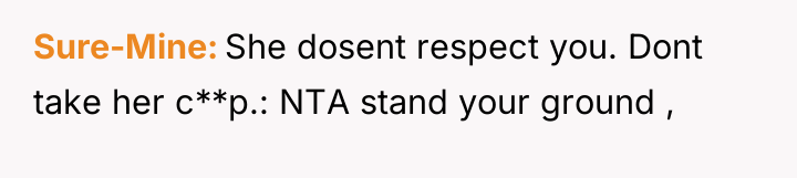 Sure-Mine She dosent respect you. Dont take her c**p.: NTA...