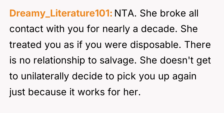 Dreamy_Literature101 NTA. She broke all contact with you for nearly...